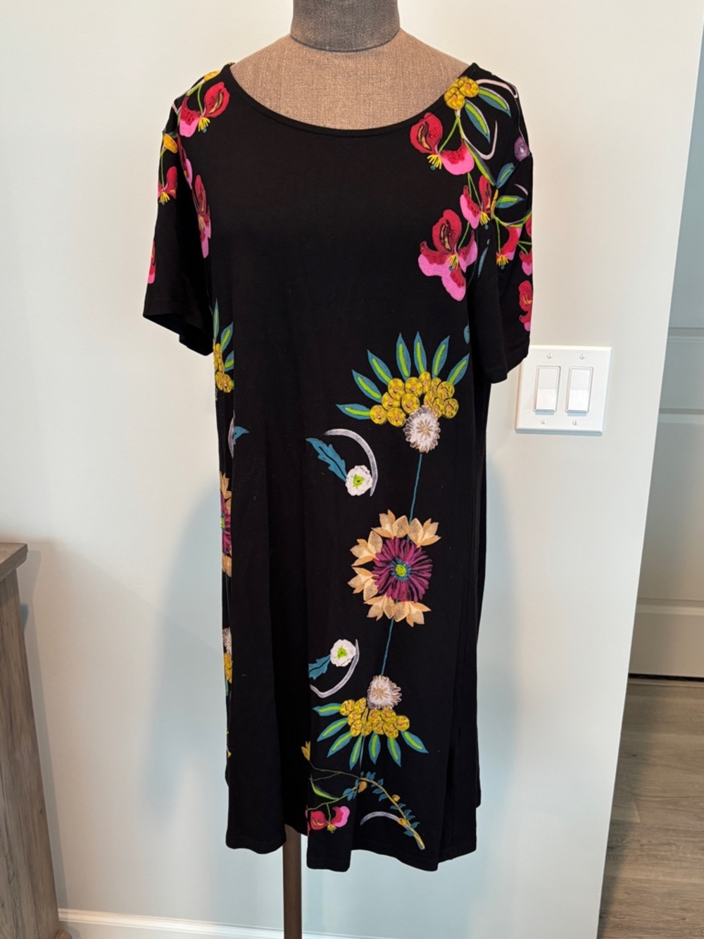 Desigual Black Midi Dress with Multicolor Floral Print